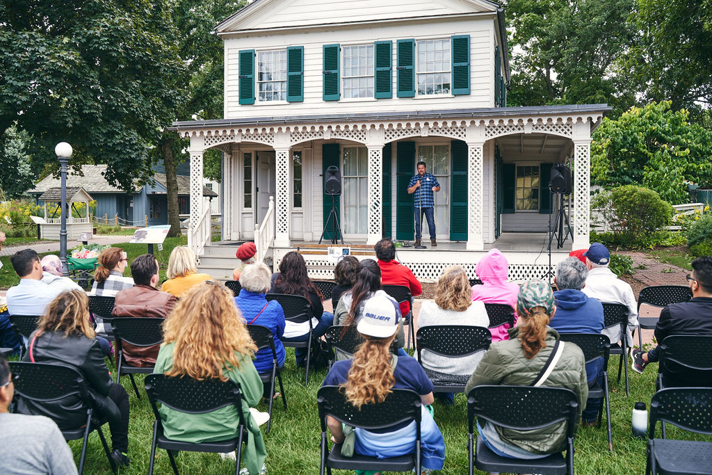 Storytelling on the lawn at Naper Settlement